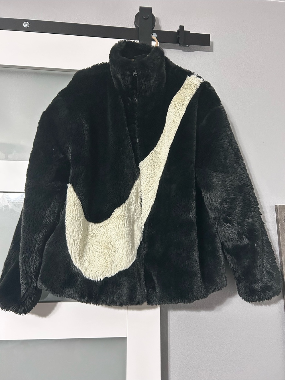 Nike Black Faux Fur Jacket with Accent Swoosh